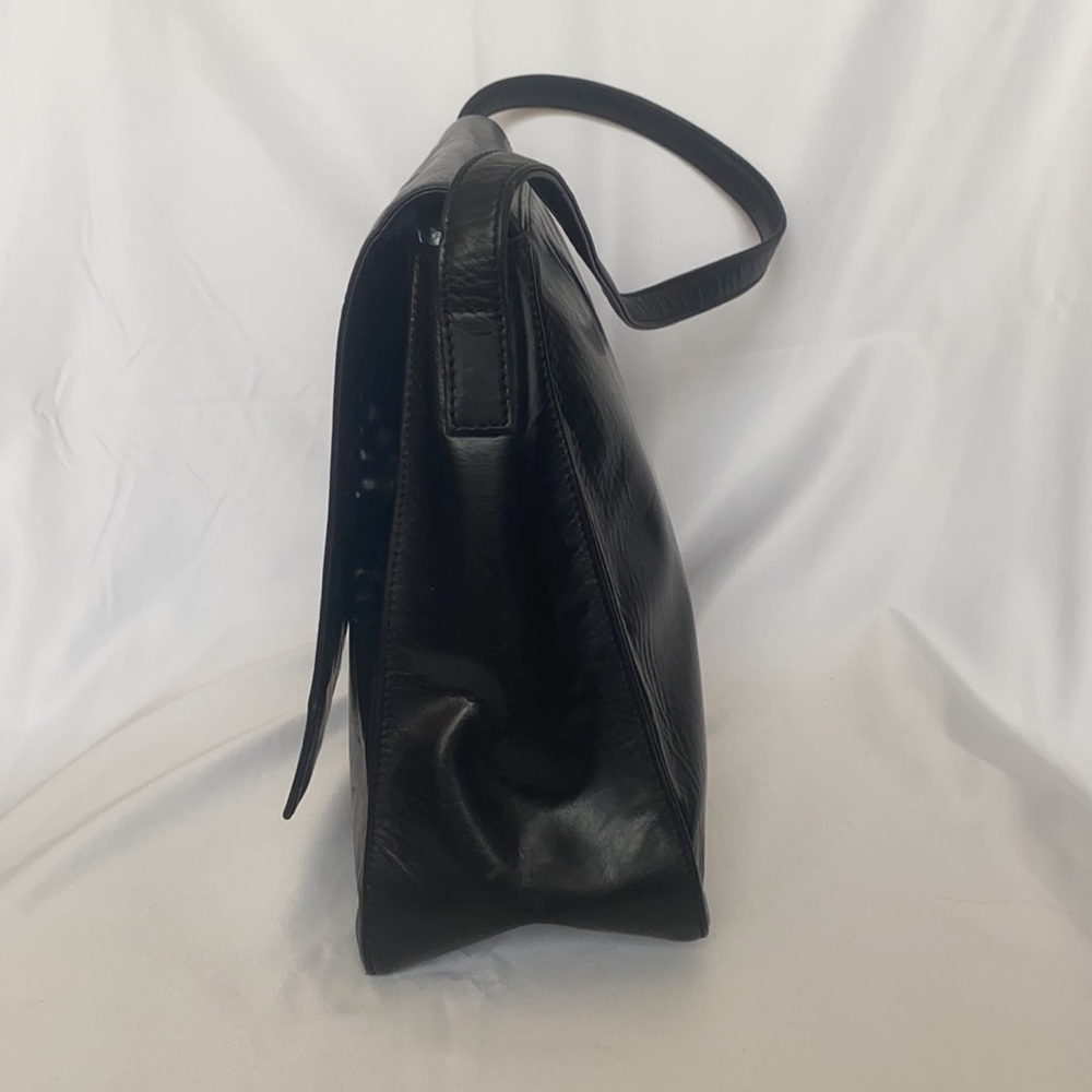 Banana Republic Floral Laser Cut Black Leather Flap Shoulder Bag - Picture 6 of 11